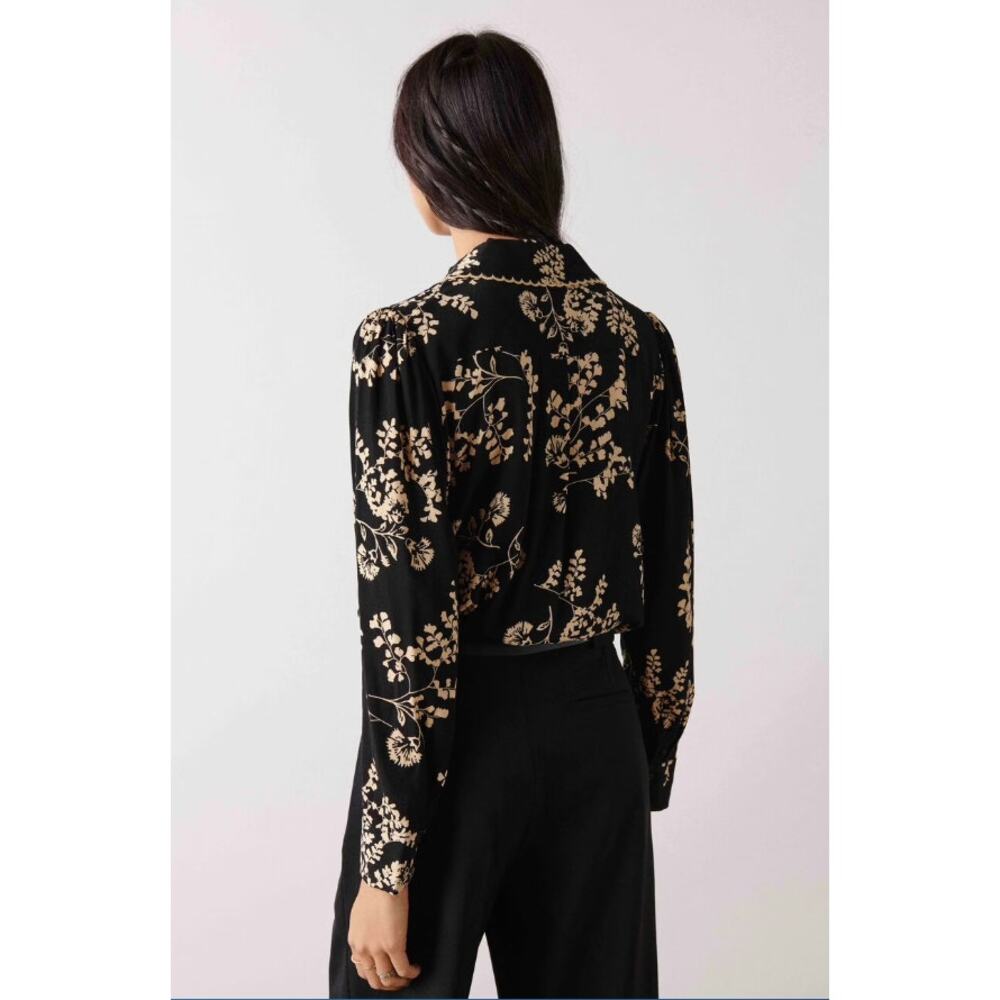 ba&sh Selym Floral Print Button Up Lady Shirt Black & Cream Size Small - Picture 3 of 12